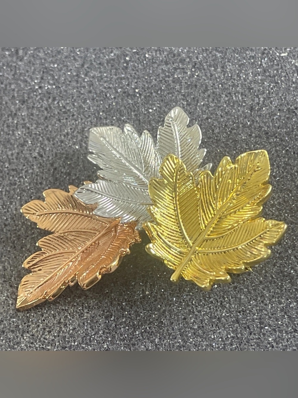 Leaf Broach Tri Color 3 Maple Leaf Gold, Silver & Rose Gold Tone Fall Jewelry